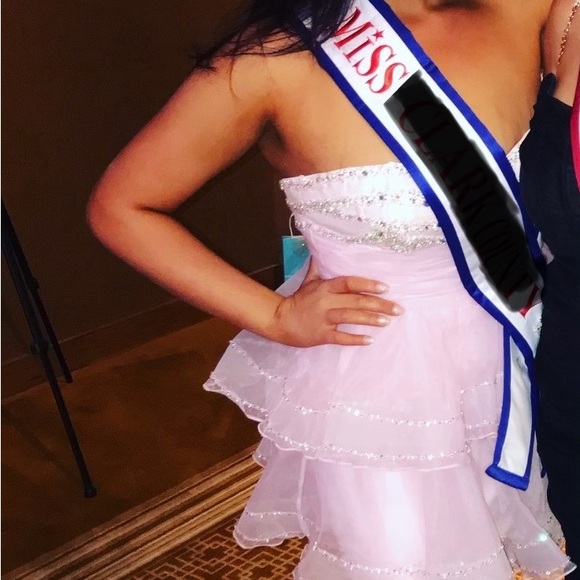 Party Dress. Strapless. Pageant dress. Pink with rhinestones and glitzy. - Picture 8 of 10